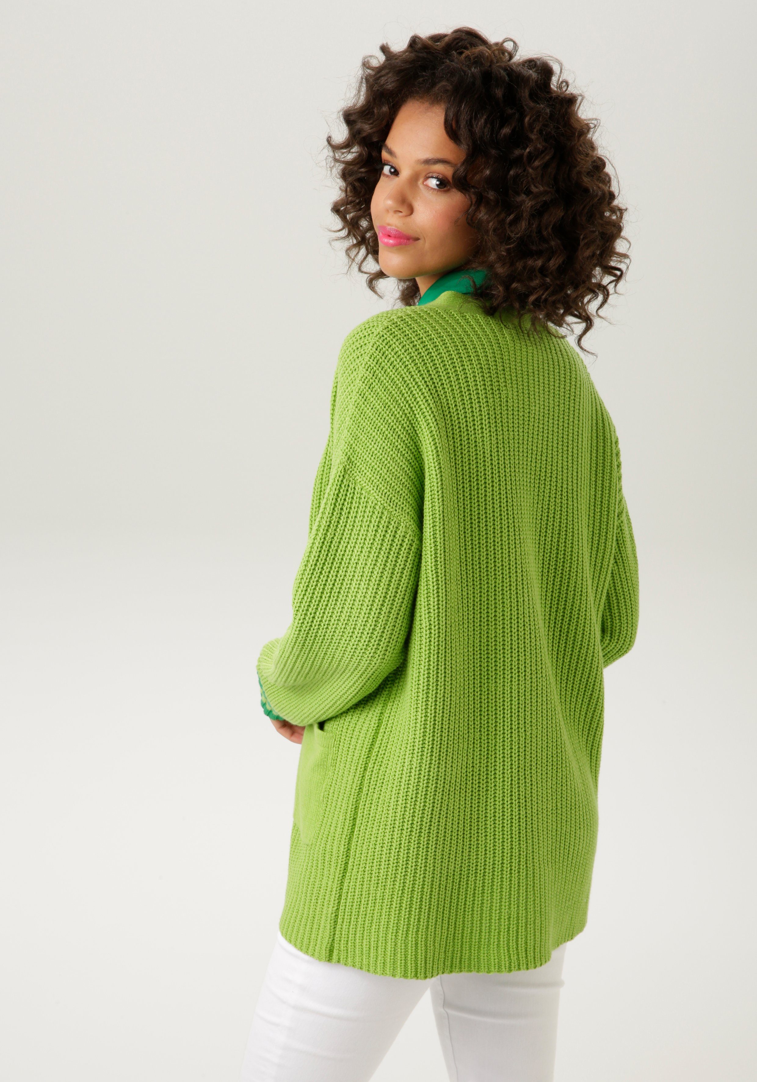 Aniston CASUAL Strickjacke mit gestreiften Ärmelbündchen günstig online kaufen