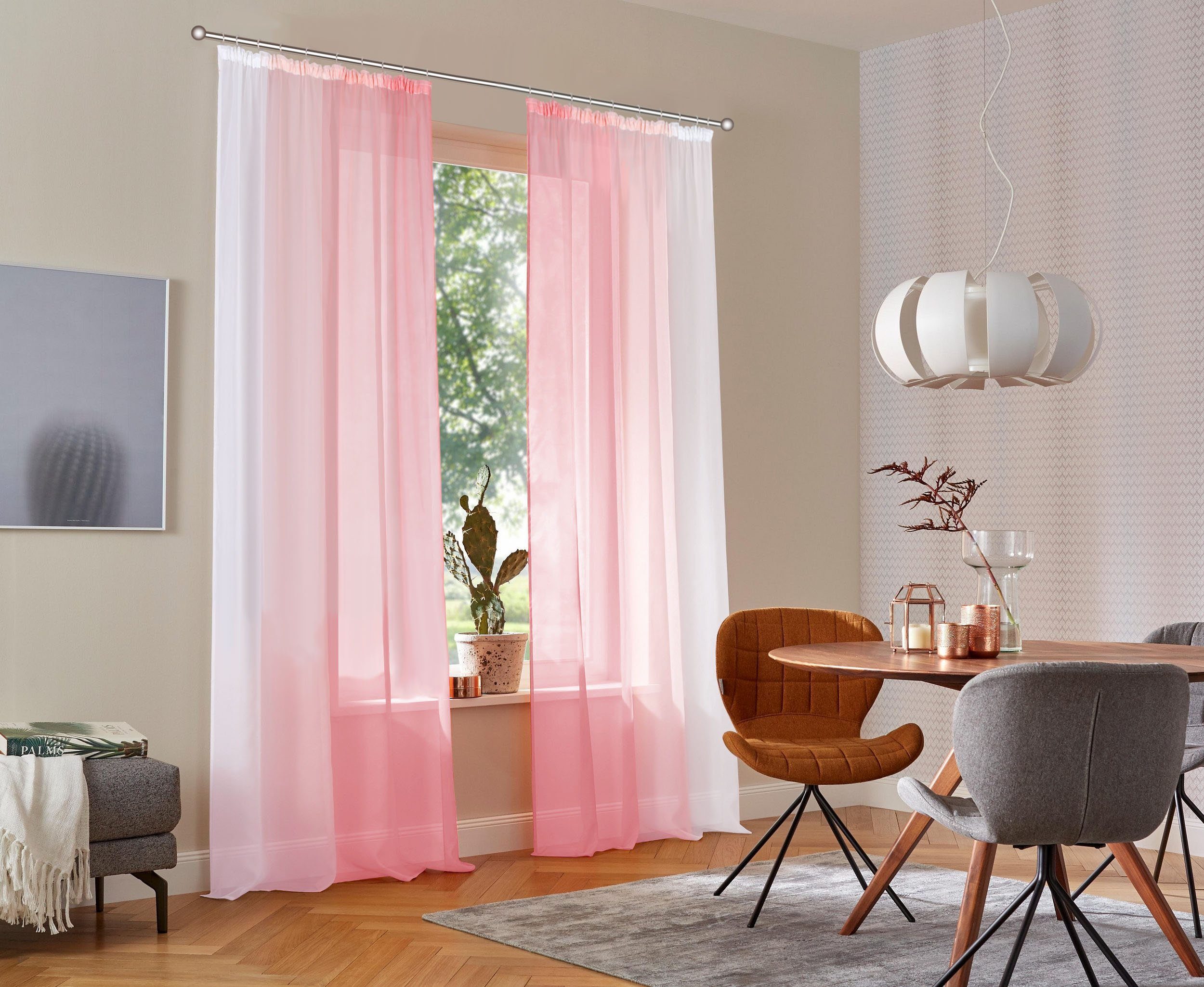 Gardine Valverde, my home, Kräuselband (2 St), transparent, Voile, Vorhang, Fertiggardine, transparent rose | Gardinen-Sets