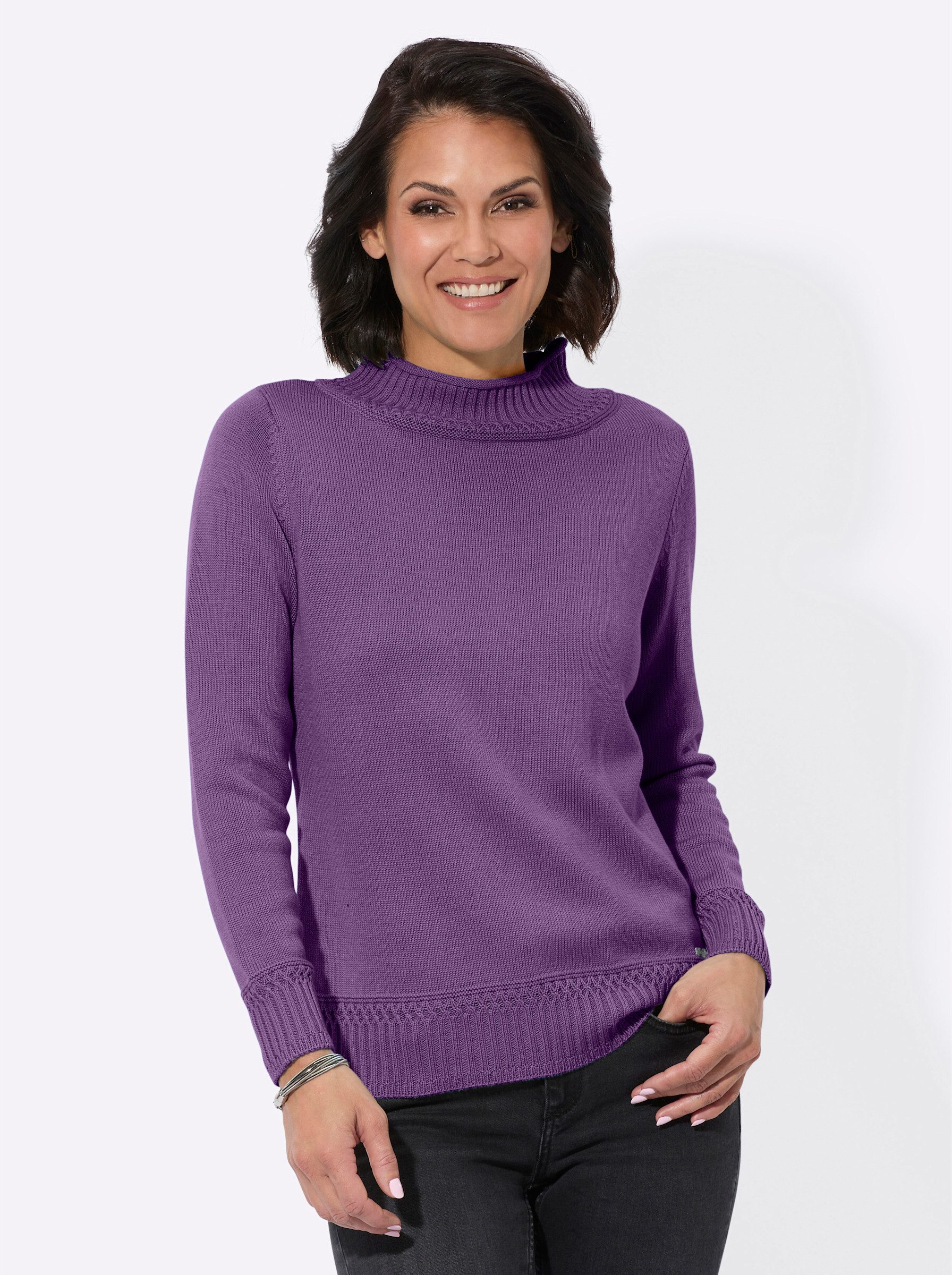 Strickpullover Stehkragen-Pullover Langarm Jersey