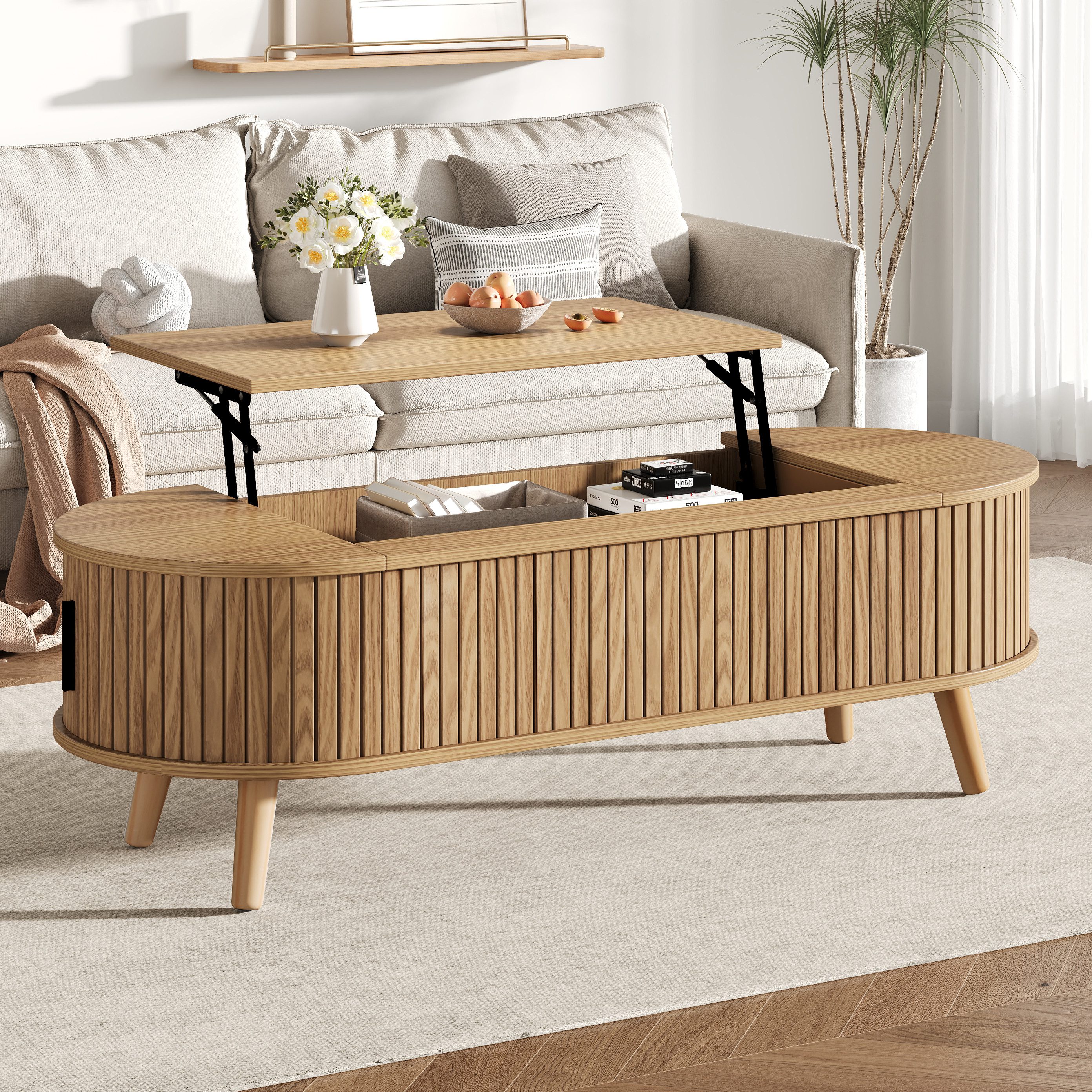 REDOM Couchtisch Höhenverstellbarer Kaffeetisch Wohnzimmertisch (Beistelltisch, Kaffeetisch, Arbeitstisch, 1-St., 5 Ablageflächen), mit Liftfunktion und verstecktem Stauraum