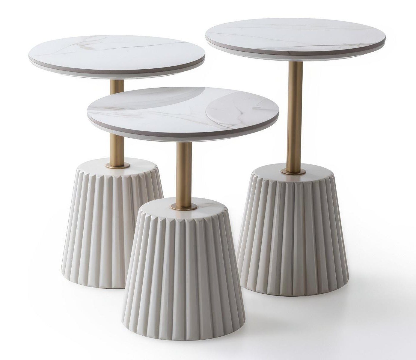 Xlmoebel Satztisch Beistelltisch-Set 3-teilig in Beige und Gold mit Marmor-Design (Beistelltisch-Set, 3-teilig), Made in Europa