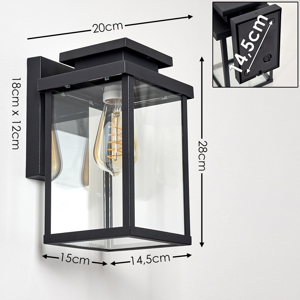 mit ohne »Poggio« moderne Wandlampe Metall/Glas Lichteffekt aus für Außenleuchte Eingangsbereich Außen-Wandleuchte in schwarz, den hofstein E27, Leuchtmittel, Wandaußenleuchte abwärts