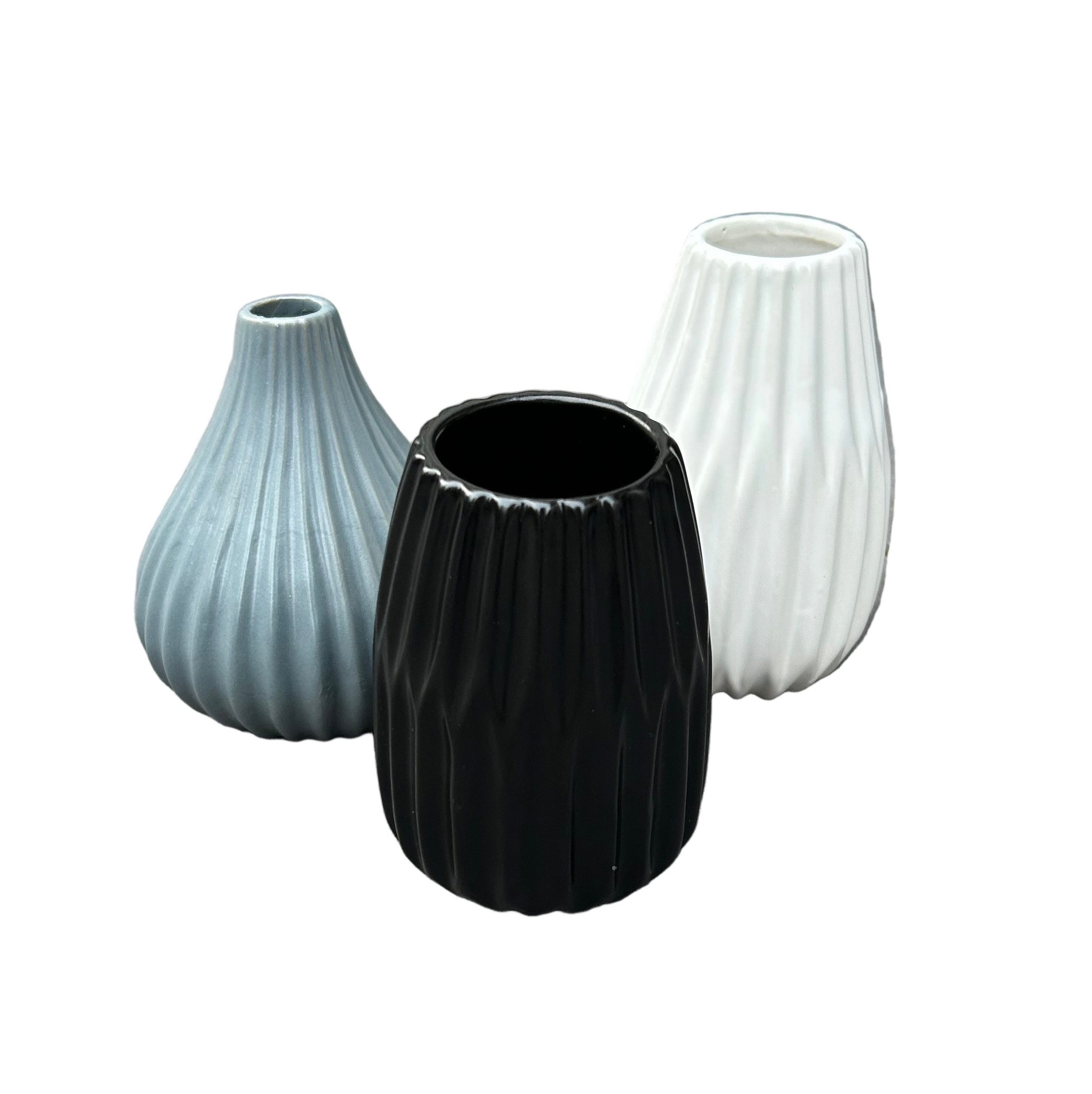 BOLTZE Dekovase 3er Set Vase aus Porzellan grau & schwarz & weiß von Boltze - Blumen D