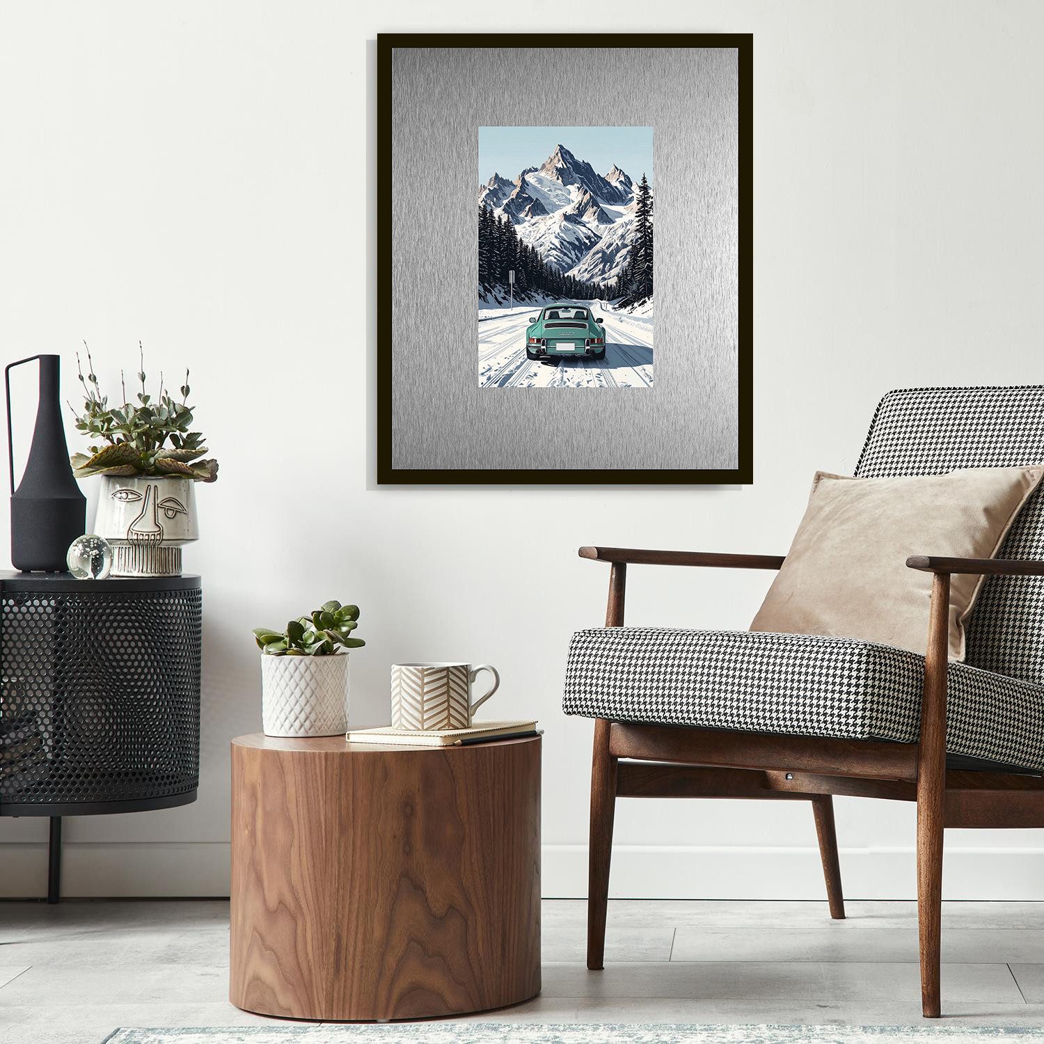 queence Bild Trend Wandbild, Wandkunst, Kunstdruck "St. Motitz im Winter", Auto, Berge & Alpenbilder, Winterlandschaft (1 St), inkl. Passepartout aus hochwertigem Aluminium und schwarzem Rahmen