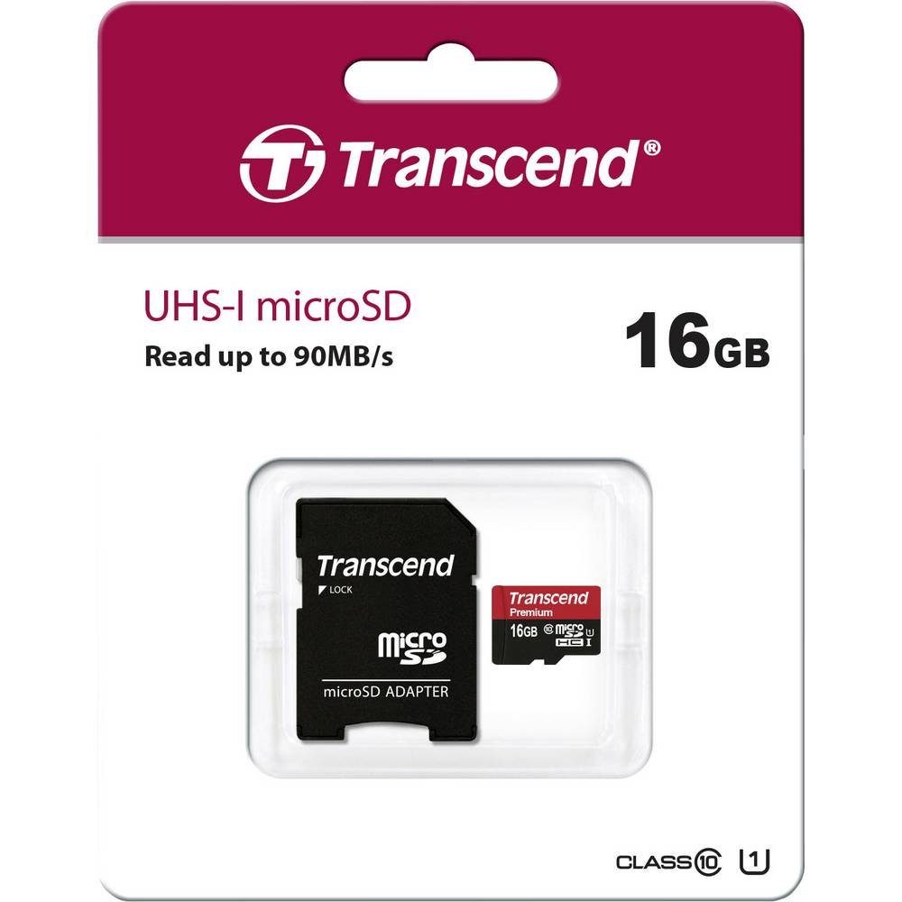 Transcend microSDHC-Karte 16GB Class 10 UHS-1 inkl. SD-Adapter TS16GUSDU1 Speicherkarte (inkl. SD-Adapter)