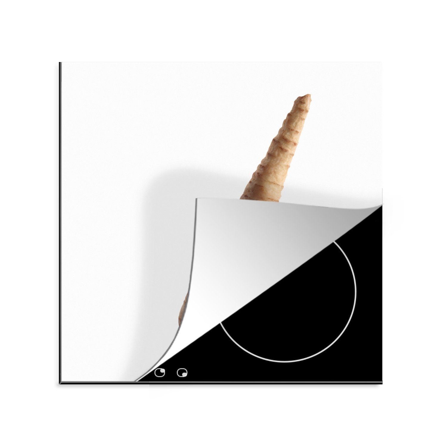 MuchoWow Herdblende-/Abdeckplatte Pastinake mit dem Verschluss nach unten vor einem weißen Hintergrund, Vinyl, (1 tlg), 78x78 cm, Ceranfeldabdeckung, Arbeitsplatte für küche