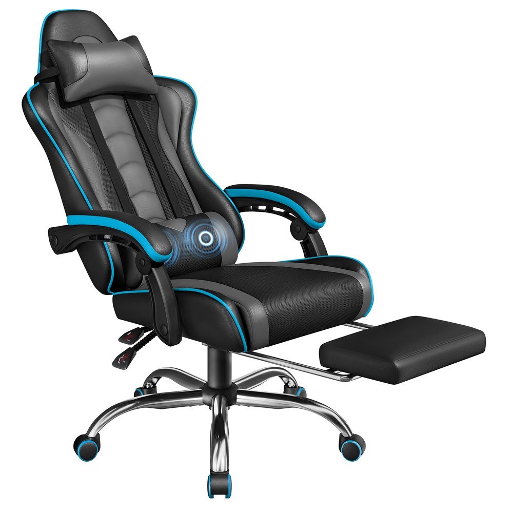 Yaheetech Gaming-Stuhl mit Massagefunktion & Kopfstütze & Fußstütze Ergonom günstig online kaufen