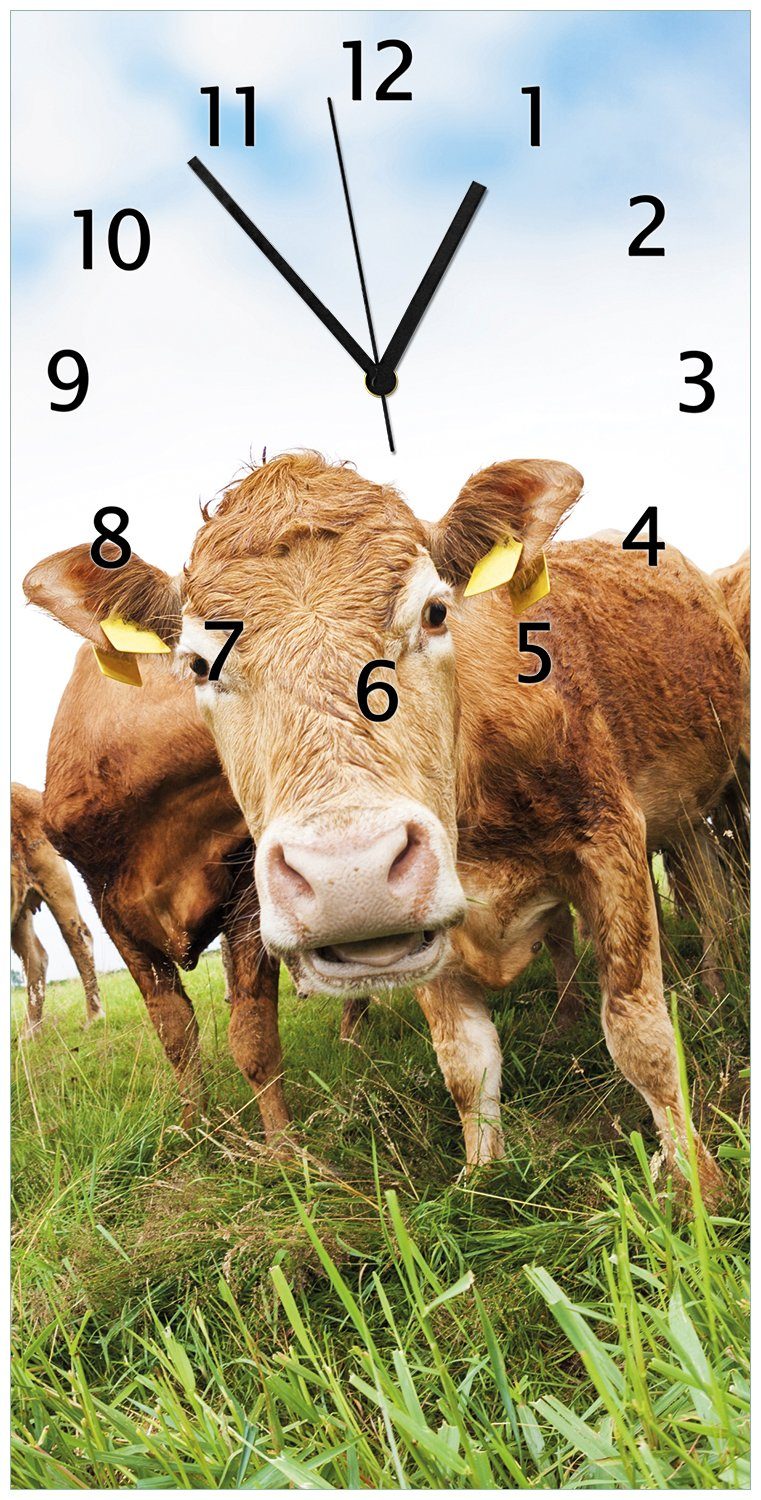 Wallario Wanduhr Kühe im (Uhr aus Sommer auf der Weide Acryl)