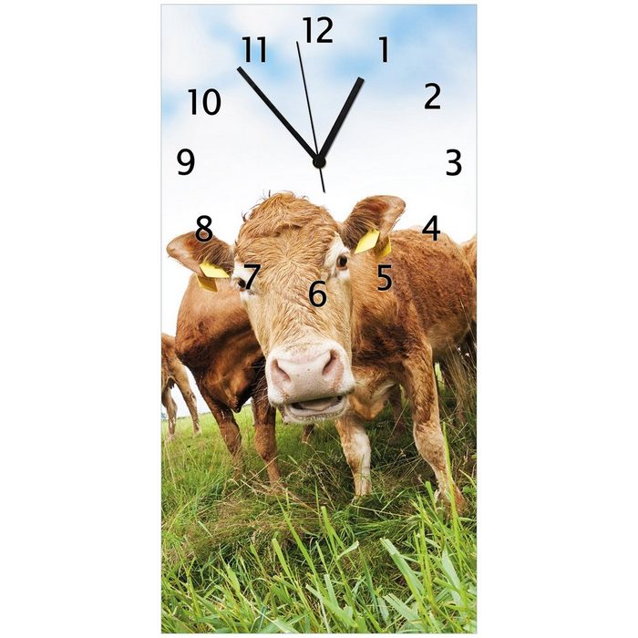 Wallario Wanduhr Uhr aus Acryl - Motiv: Kühe im Sommer auf der Weide (lautloses Uhrwerk)