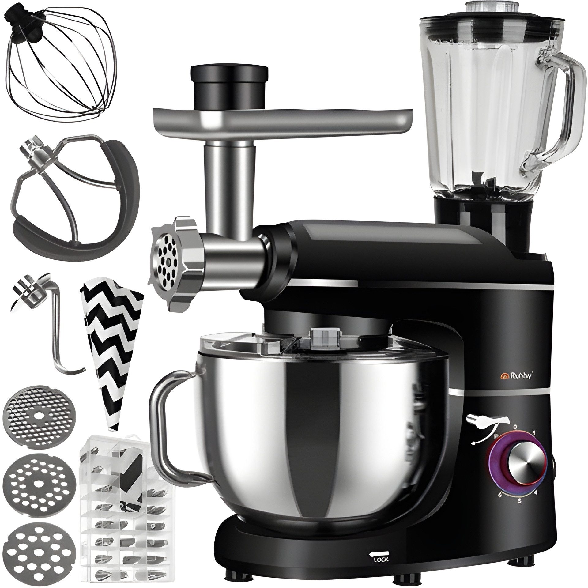 Ruhhy Küchenmaschine 16747, 2200 W, 6,2 l Schüssel, inklusive Mixer und Fleischwolf