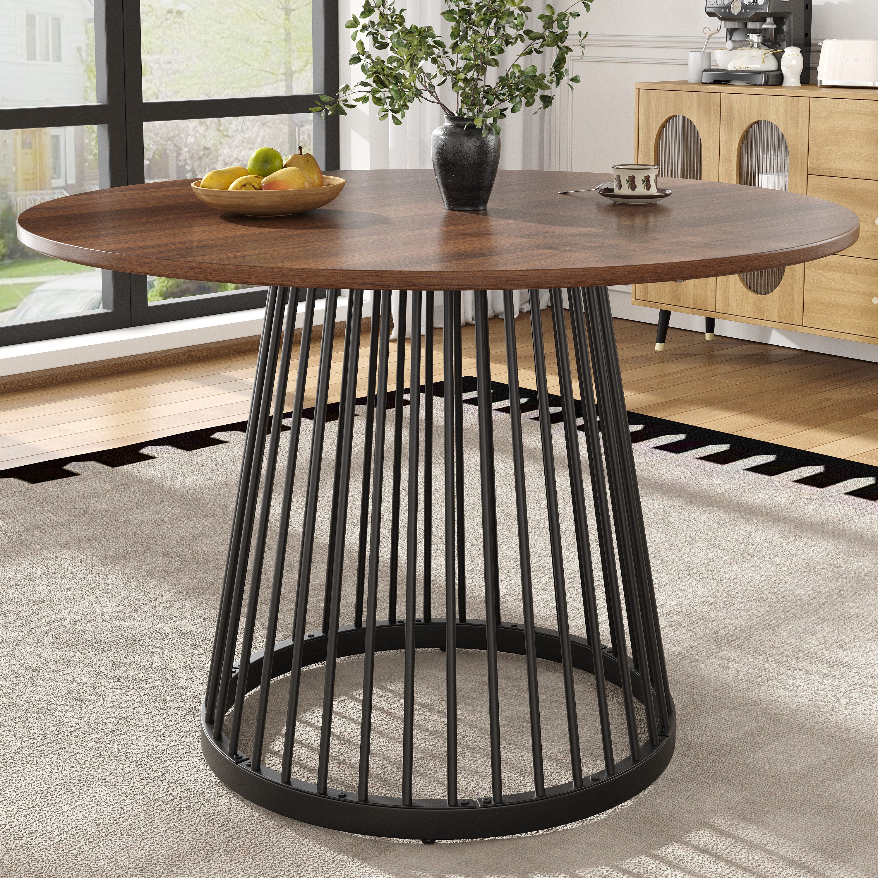 BlingBin Esstisch Runder Esstisch Küchentisch Kaffeetisch mit Metall Tischbeine (1er Set, 1-St., Produktgröße: 80×80×76cm, Tragendes Gewicht: 60kg/Tisch), Geeignet für Esszimmer Wohnzimmer, MDF Walnussfarbener Tischplatte