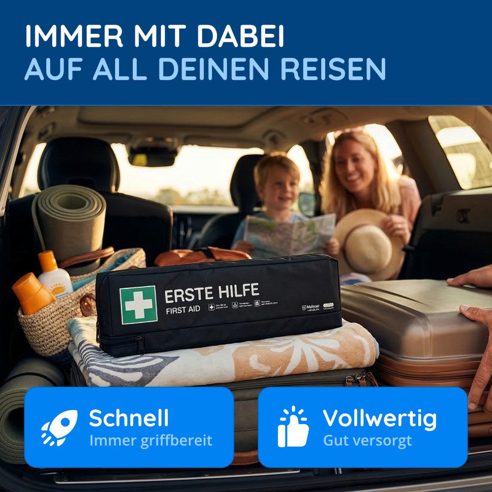 FLEXEO KFZ-Verbandkasten DIN 13164:2022, (1 St), Erste-Hilfe-Tasche inkl. Warndreieck und Warnweste