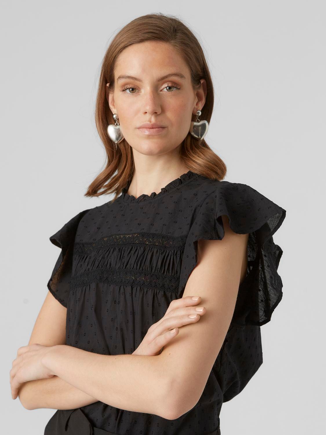Vero Moda Blusenshirt VMTRINE SL LACE TOP WVN NOOS Baumwolle