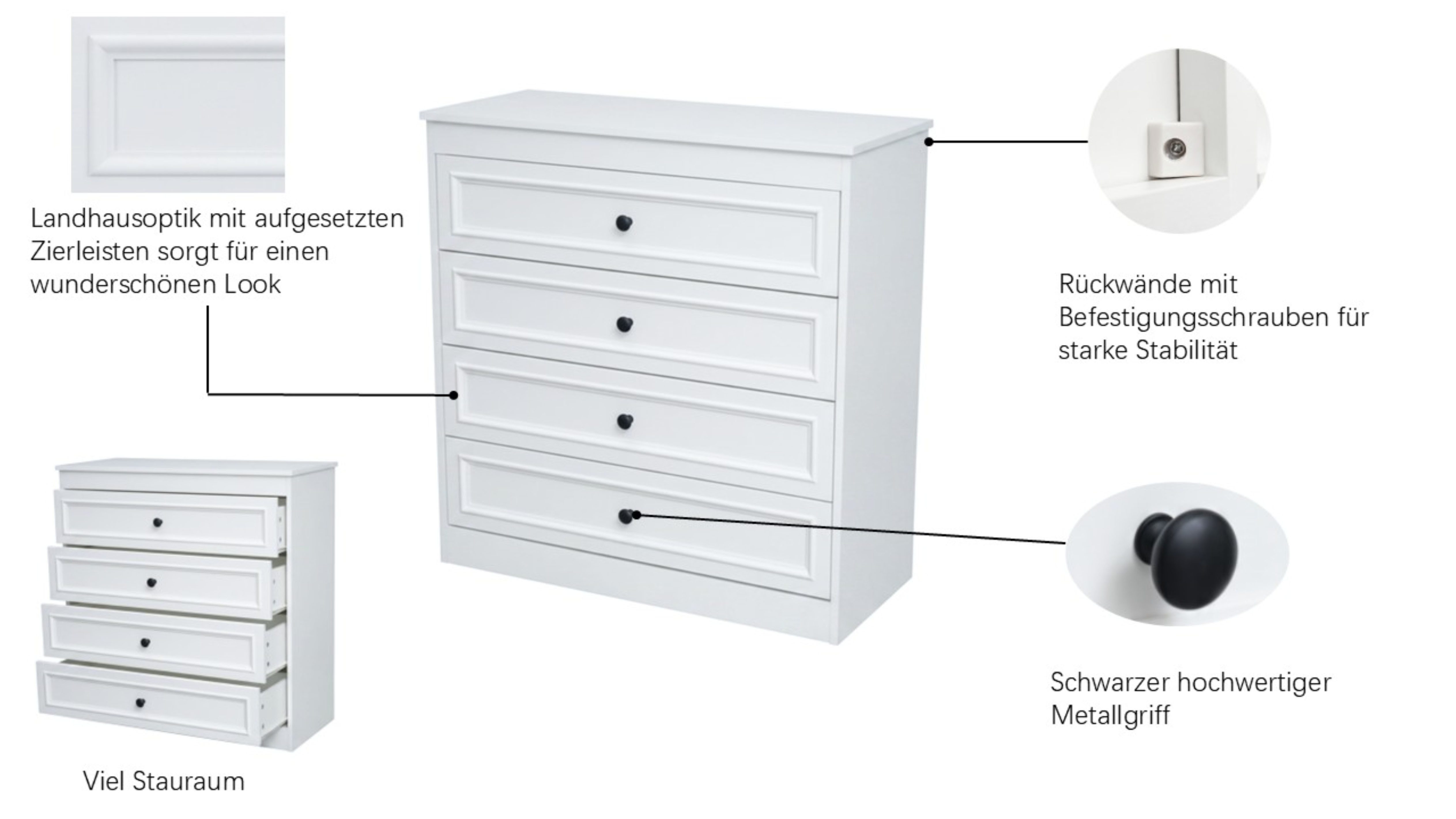 OTTO home Schubkastenkommode Arrian Kommode Sideboard Schrank Wäschewaschrank (mit 4 Schubladen im Landhaus Design)