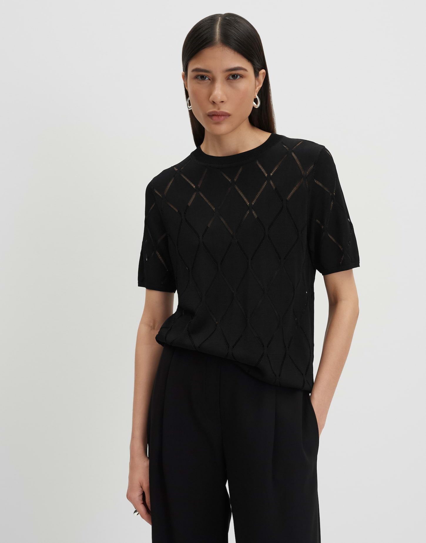 someday Strickpullover Feinstrickpullover mit Ajourmuster Slim Fit Leichte Transparenz für einen modernen Look