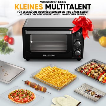 Stillstern Minibackofen MB25-MX 2G (25L) Deutsche Version, Ofenhandschuhe, Rezeptheft, Drehspieß, Timer, Innenbeleuchtung