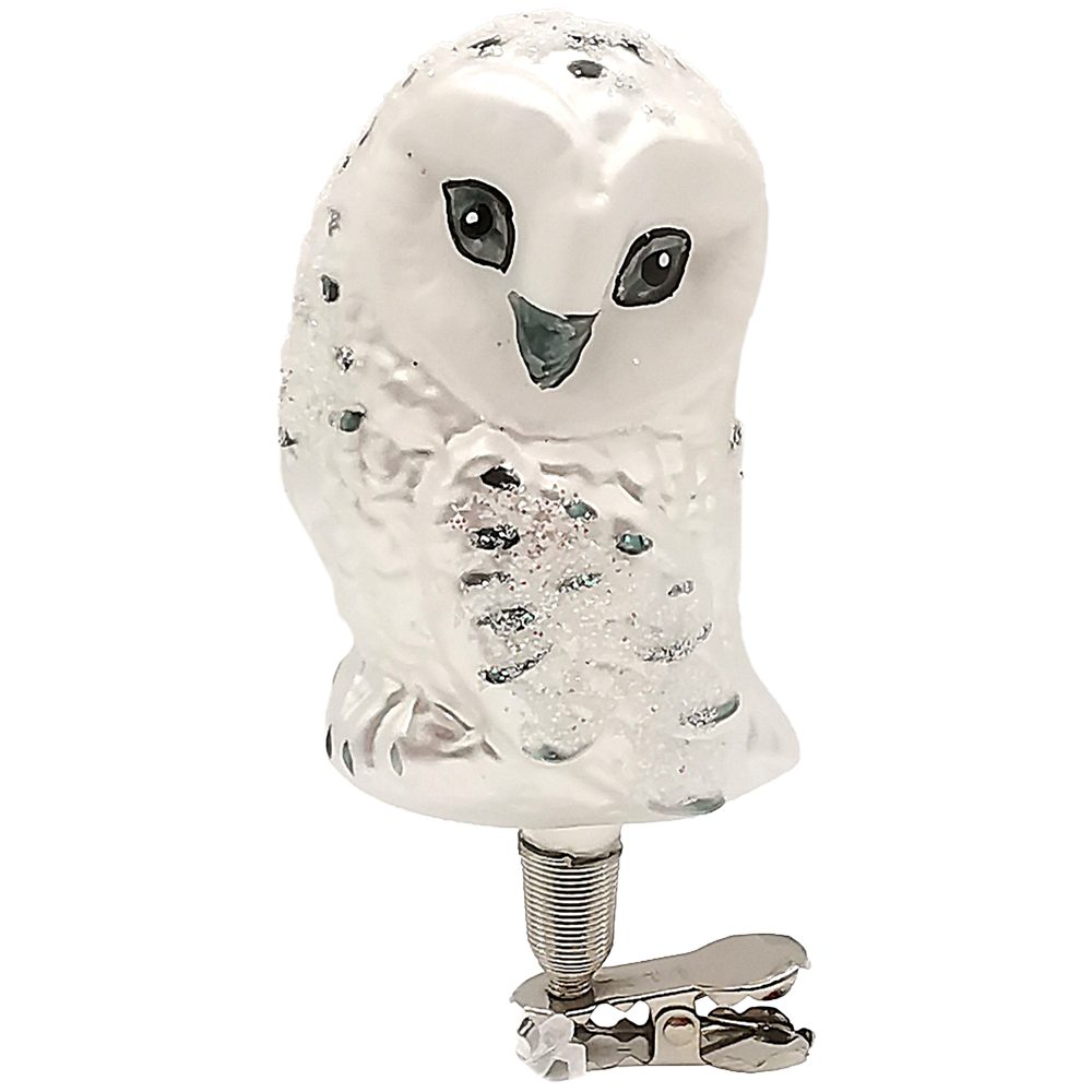 Schatzhauser Christbaumschmuck Schneekautz, Glasvogel 9cm weiß (1-tlg), mundgeblasen, handbemalt