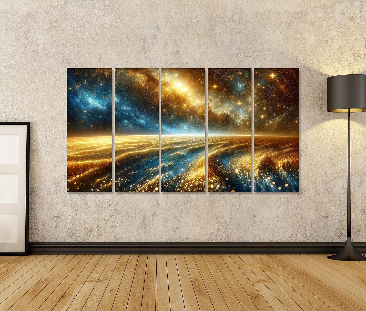 islandburner Leinwandbild Kosmischer Staub: Glitzernde Goldlandschaft inspiriert vom Original