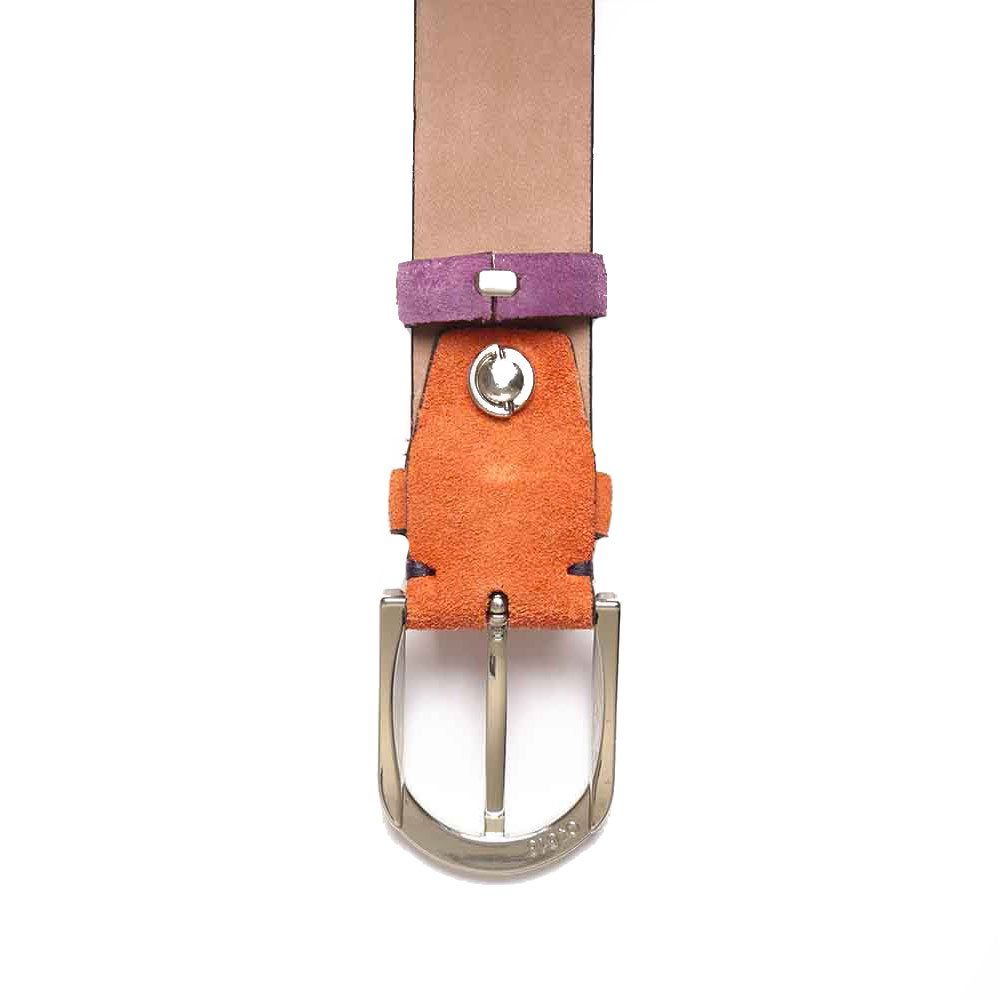 BGENTS Ledergürtel Veloursledergürtel mit einer trendige Farben Sattlerstich-Detail kontrastfarbenen und Orange Wechselschlaufe
