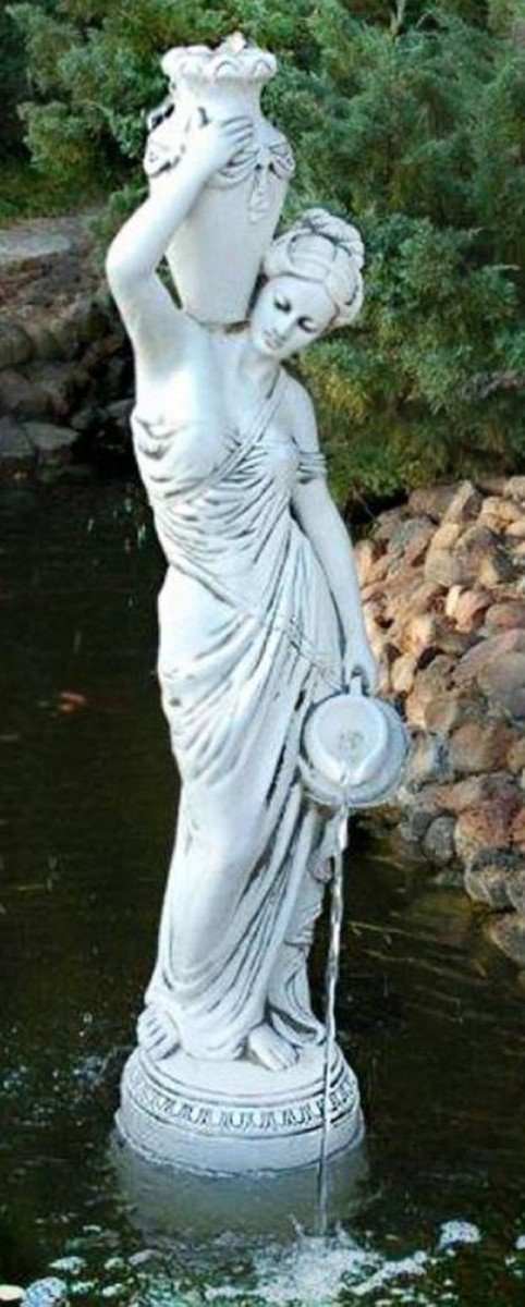 Casa Padrino Skulptur Jugendstil Wasserspeier Skulptur Frau mit Vase und Krug Grau H. 135 cm - Elegante Wasserspeier Stein Figur - Barock & Jugendstil Garten Deko Accessoires