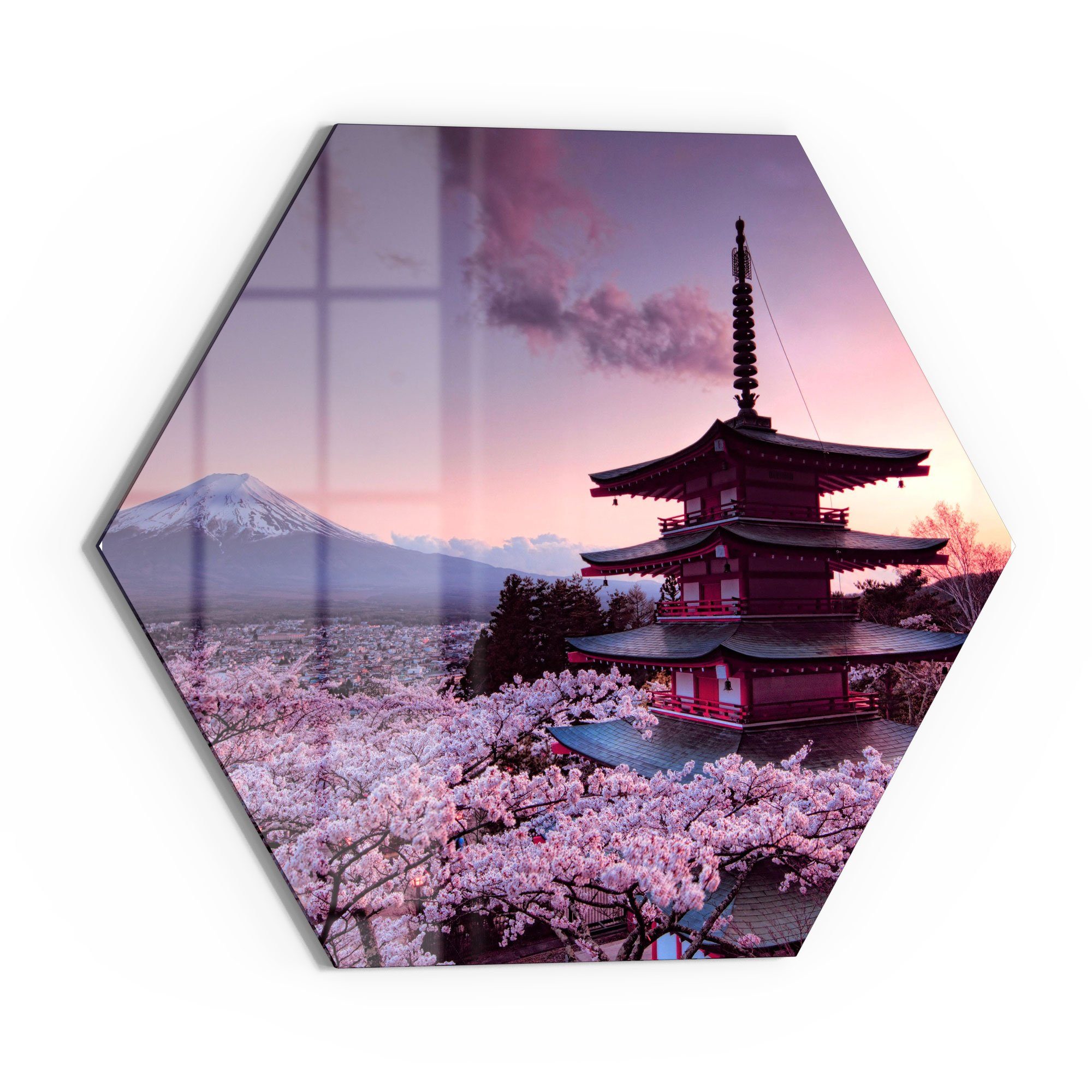 DEQORI Glasbild 'Kirschblüten Tempel Japan', 'Kirschblüten günstig online kaufen