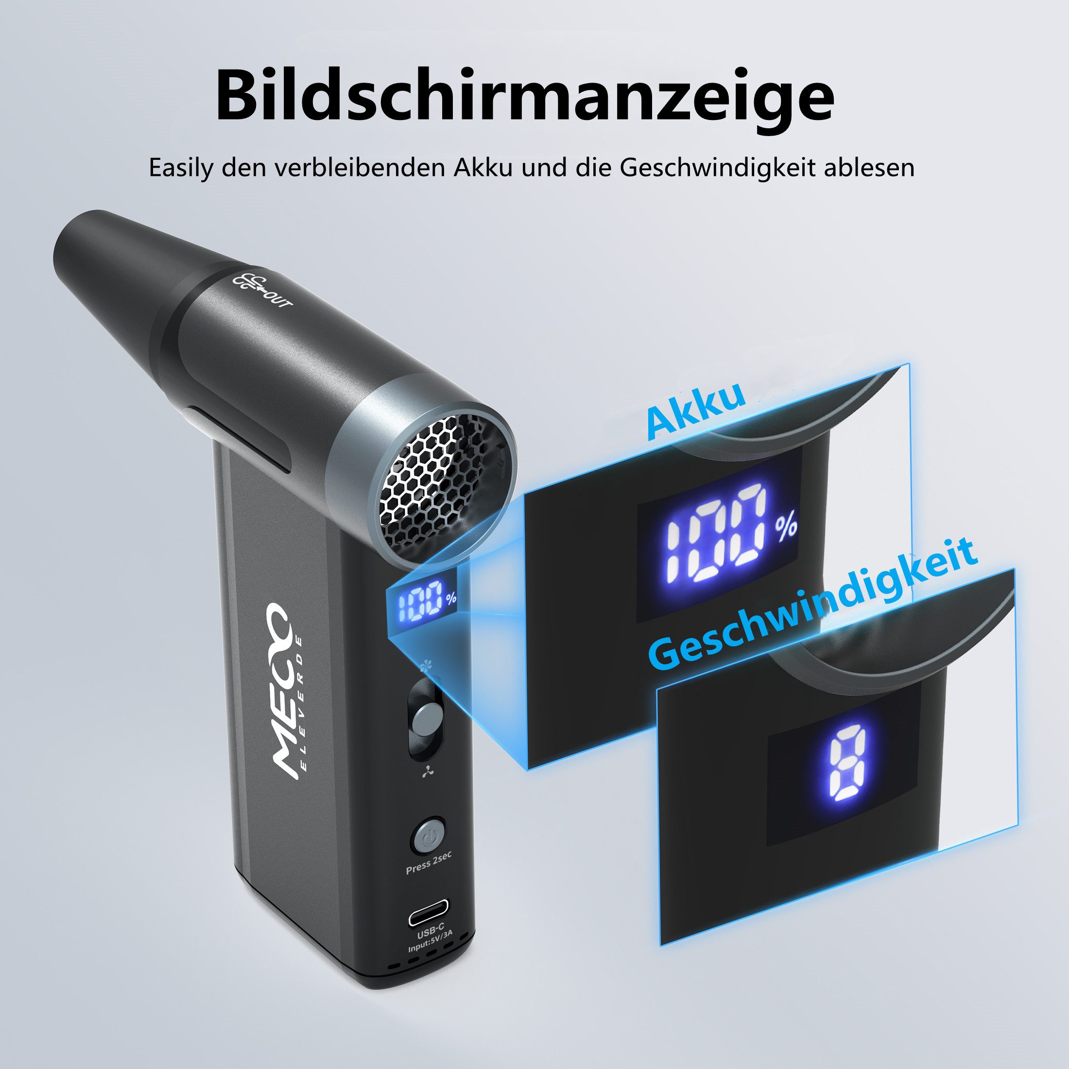 Insma Akku-Handstaubsauger, 100 W, Druckluftreiniger mit LED-Anzeige - 8 Stufen 5 Düsenaufsätze 4000 mAh