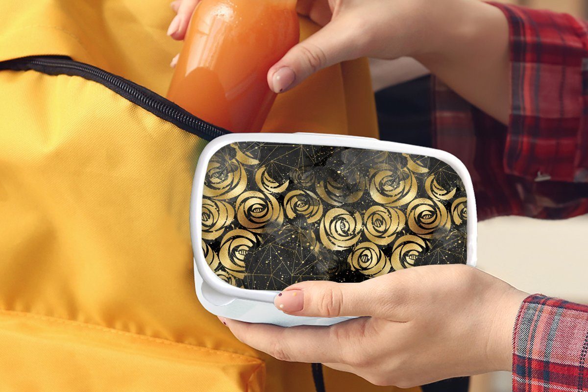 Lunchbox - und Mädchen Erwachsene, Rose (2-tlg), weiß Muster, - Brotbox Gold Kinder Jungs Kunststoff, MuchoWow und für - Brotdose, für Marmor