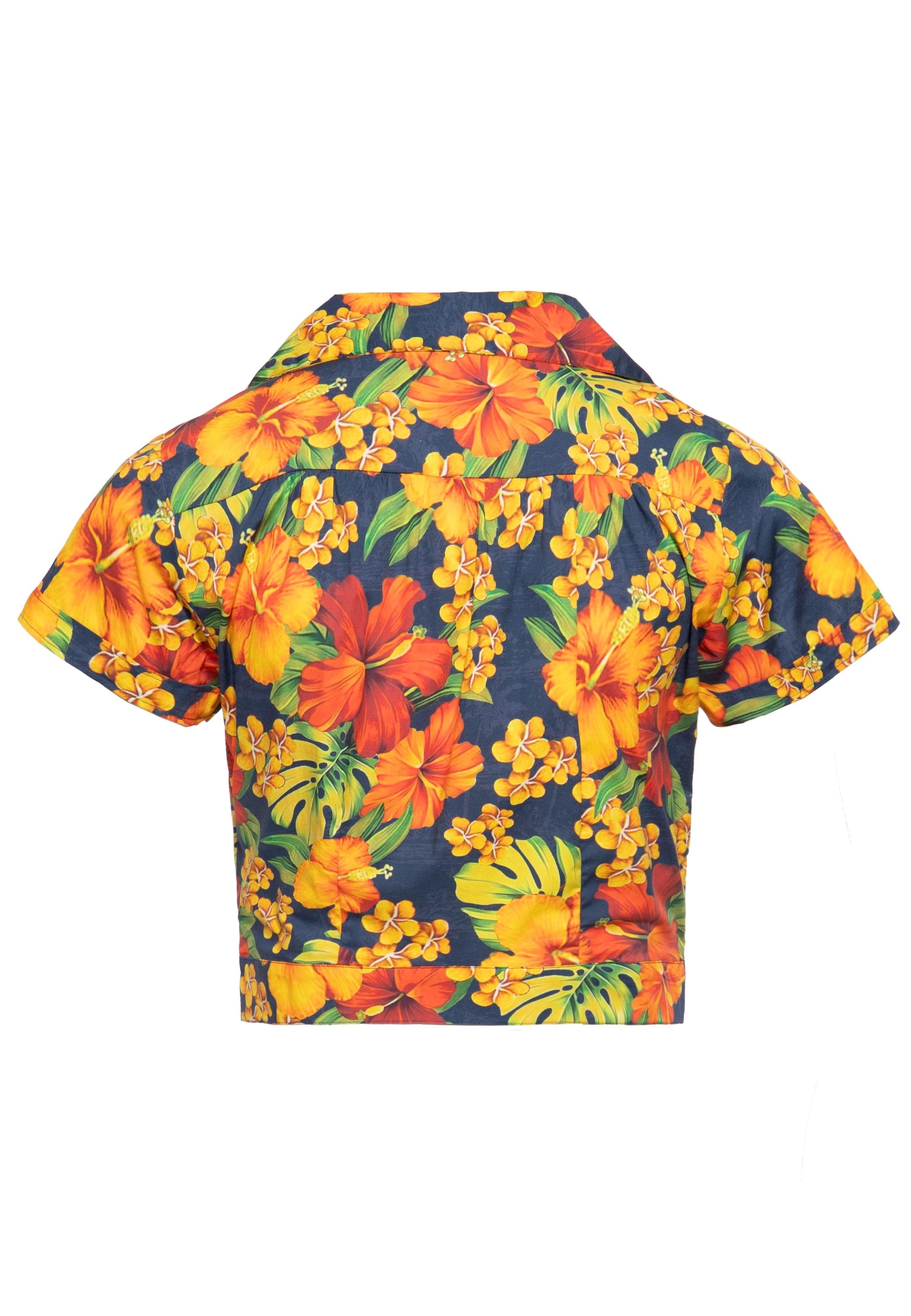 QueenKerosin Kurzarmbluse Hibiskus mit tropischem Allover-Print günstig online kaufen