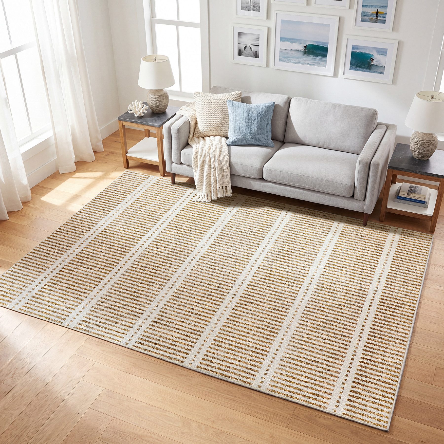 Tribesigns Teppich Waschbarer Kurzflor Teppich, ultradünn, rutschfest, 160 x 230cm, mit Streifen-Design im Landhausstil, für Wohnzimmer
