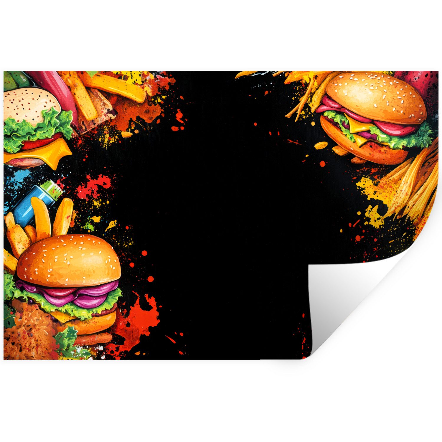 MuchoWow Wandsticker Fastfood - Graffiti - Hamburger - Lebensmittel - Modern (1 St), Wanddeko, Aufkleber, Wandtattoo, 90x60 cm
