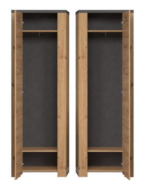 Furn.Design Garderobenschrank Follow (Garderobe in Artisan Eiche mit grau, 62 x 199 cm) mit viel Stauraum