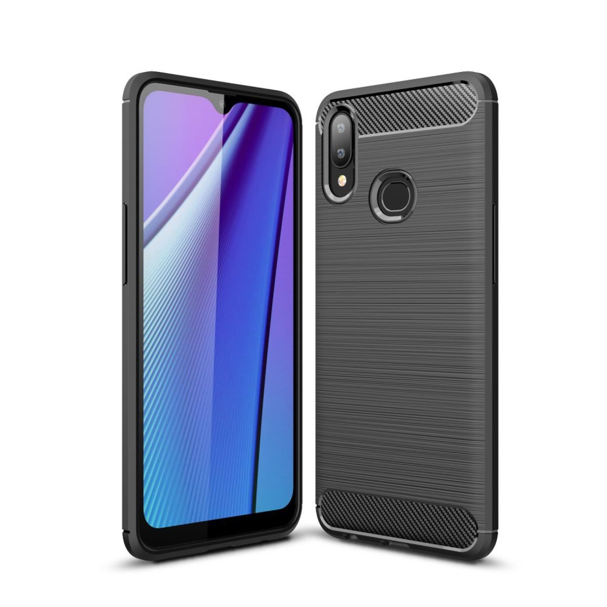 König Design Handyhülle Samsung Galaxy A10s, Samsung Galaxy A10s Handyhülle Carbon Optik Backcover Schwarz