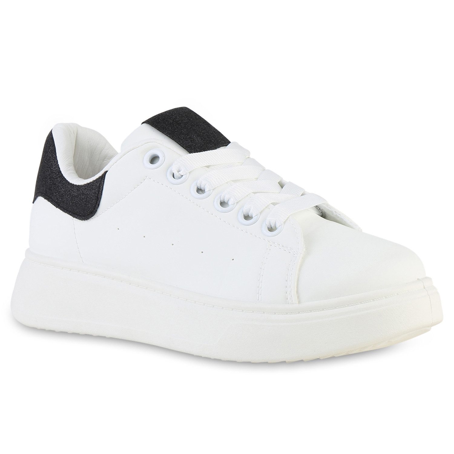 VAN HILL 21659341 KY BS2215 Damen Sneaker White Black 41 Plateausneaker Damen Plateau Sneaker Metallic Schnürer Freizeit