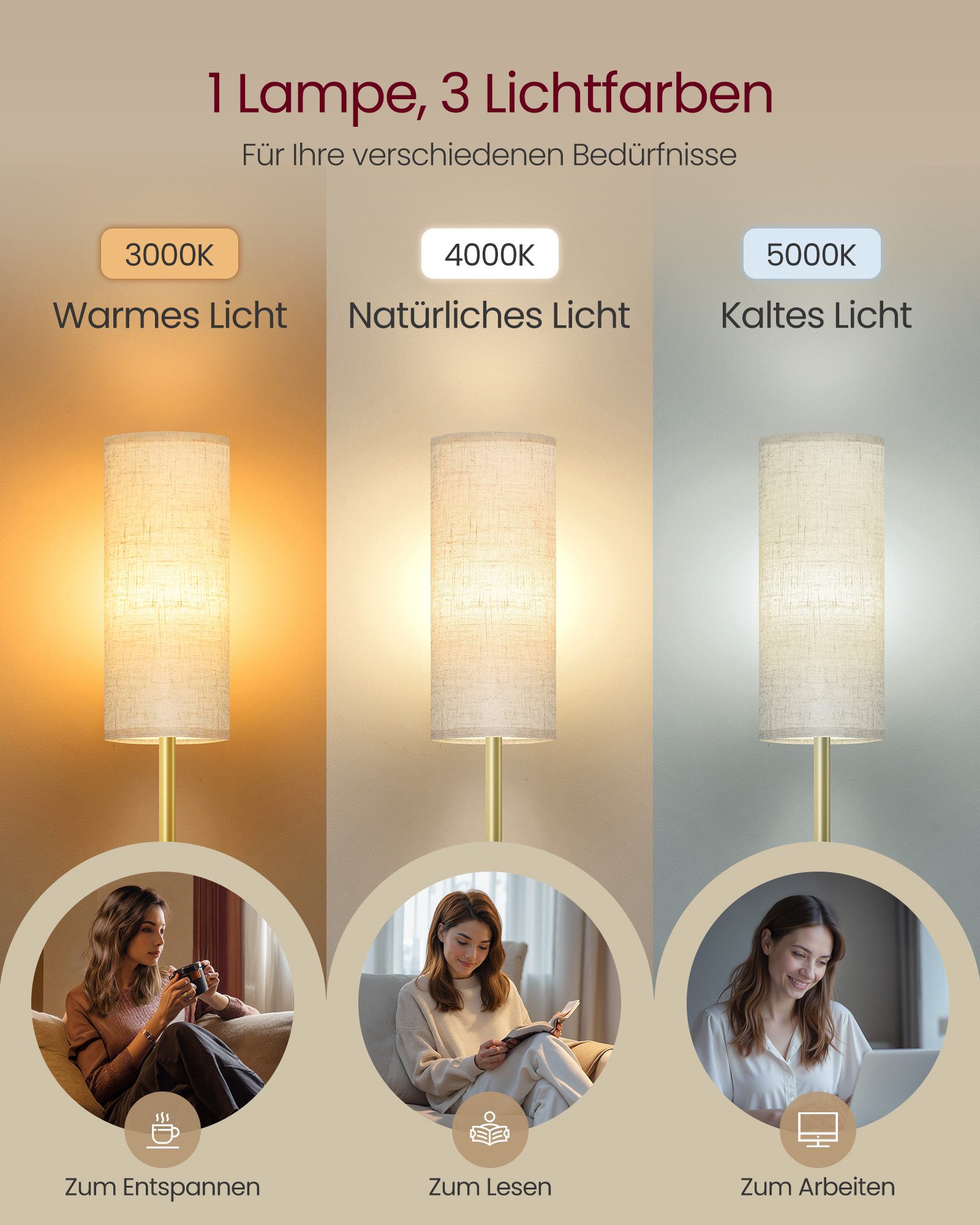VASAGLE Stehlampe Stehleuchte, Standleuchte, höhenverstellbare Leselampe, modern, 148 cm hoch, mit Fußtaster, Lampenschirm aus Stoff, E27 Fassung