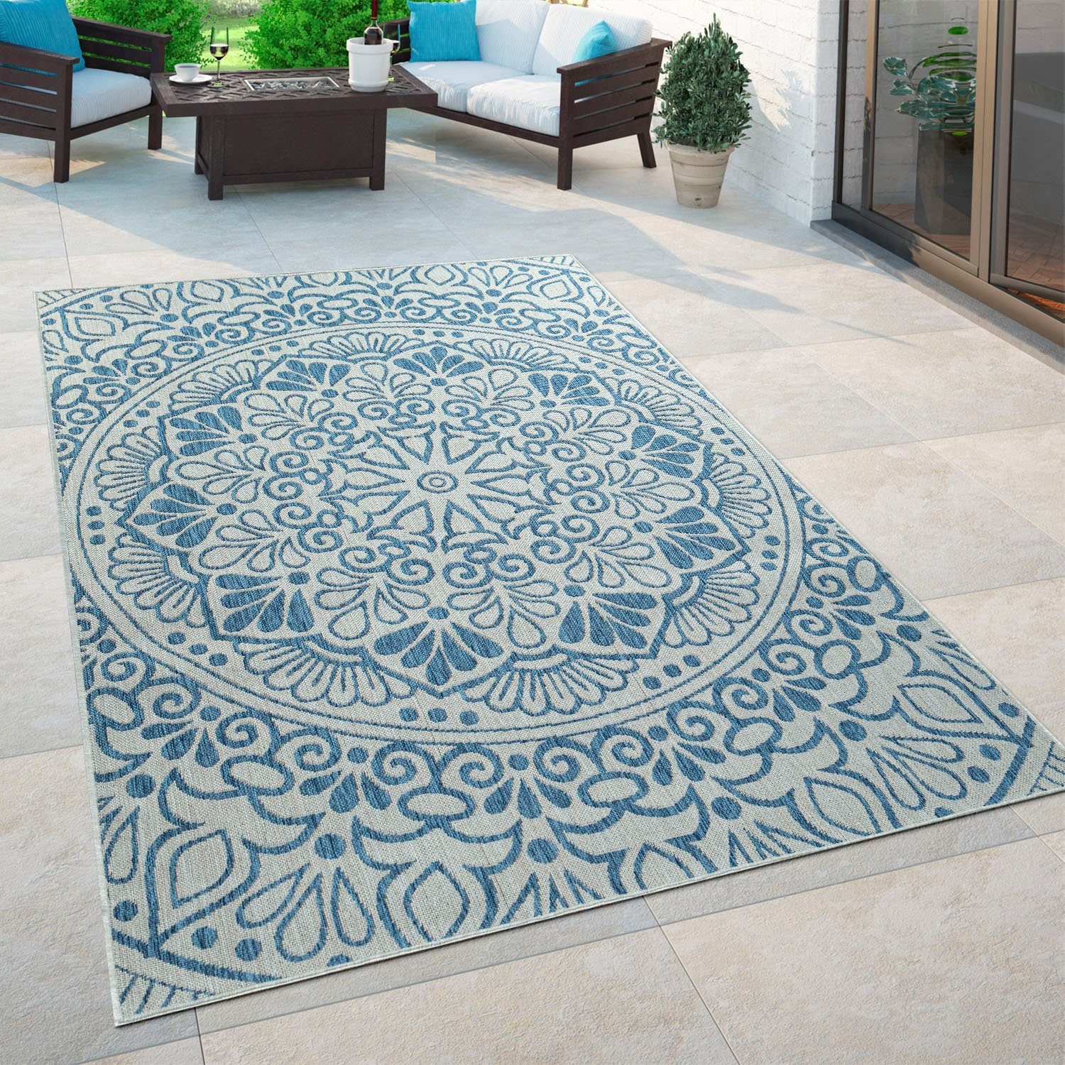 Teppich Coco In- Flachgewebe, rechteckig, mm, Outdoor 4 Home, Höhe: und 205, Muster, blau Paisley Paco geeignet