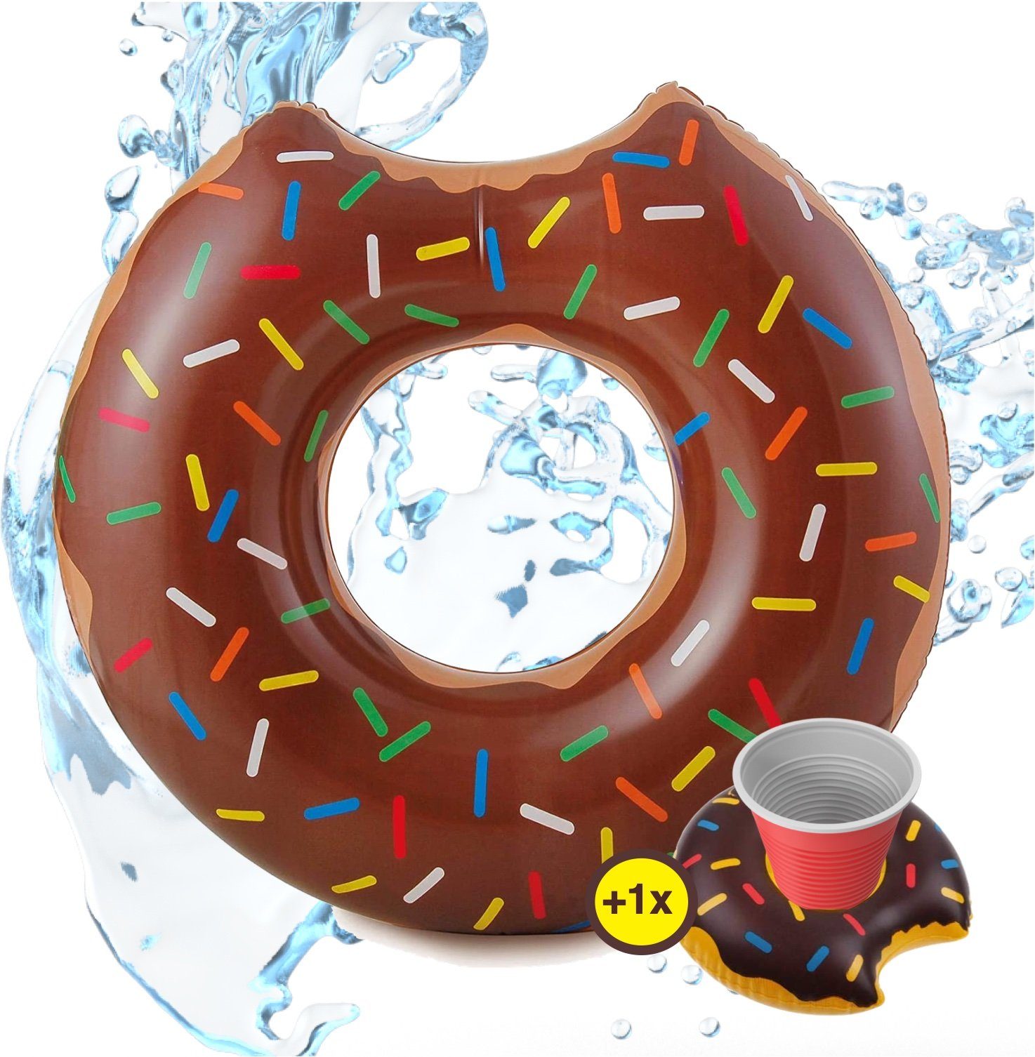 SwimAlot® Schwimmring Donut braun Schwimmreifen Luftmatratze - 110 cm - inkl. Getränkehalter (Donut Set, 1-tlg., Schwimmring + Getränkehalter), 110 cm