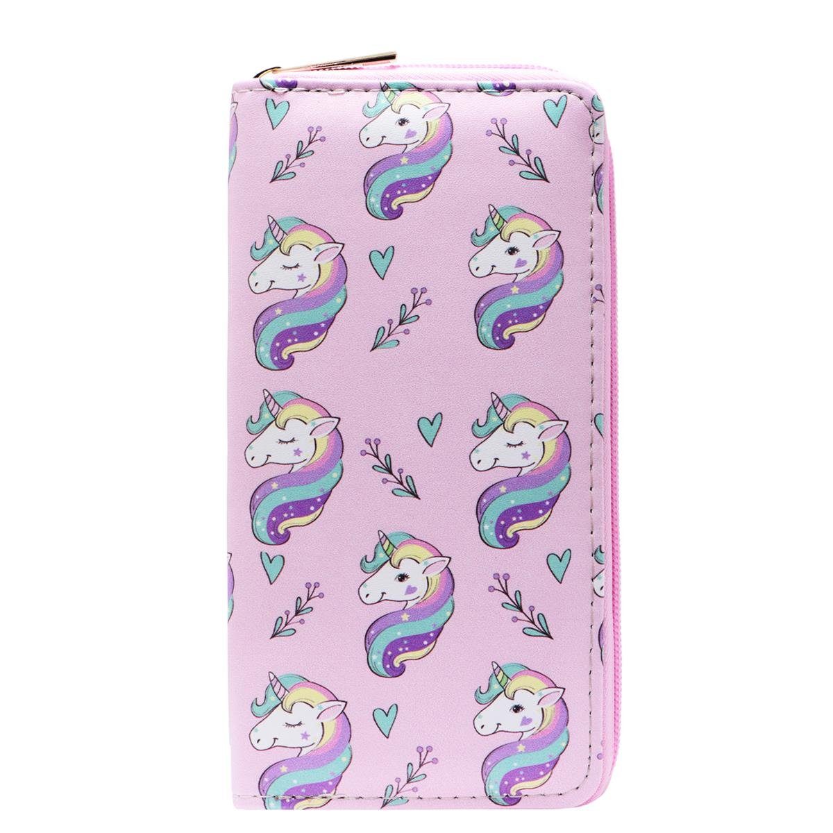 DonDon Geldbörse DonDon Damen Mädchen Geldbeutel Geldbörse - bunte Einhörner (Packung, 1-tlg), Reißverschluss