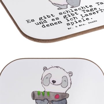 Mr. & Mrs. Panda Getränkeuntersetzer Panda LaserTag - Weiß - Geschenk, Lasergame Zentrum, Untersetzer Gläs, 1-tlg., Handgezeichnete Motive