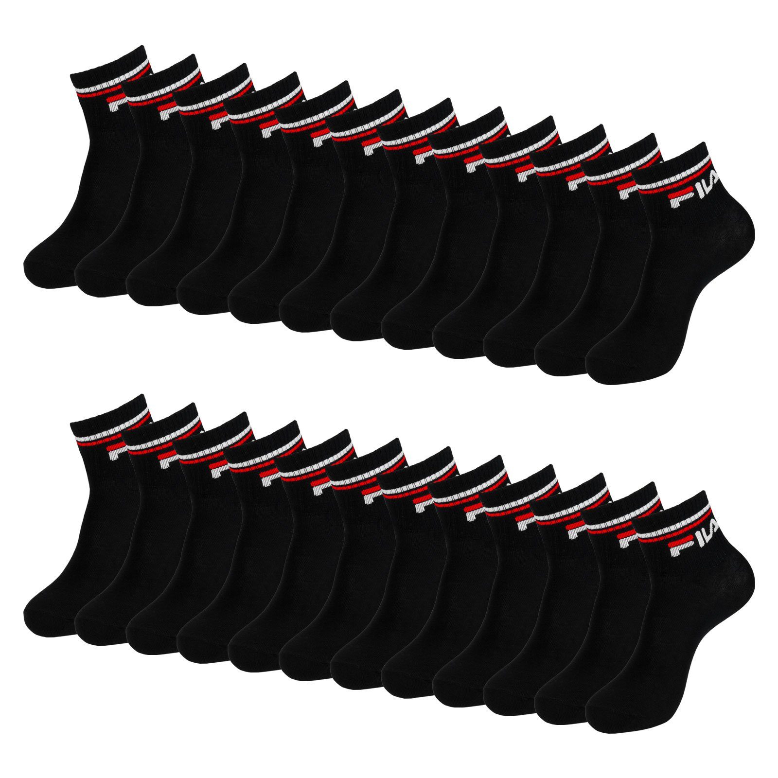 Rippbündchen mit Look Socks Fila 200 im Quarter sportlichen black Calza Kurzsocken (12-Paar)