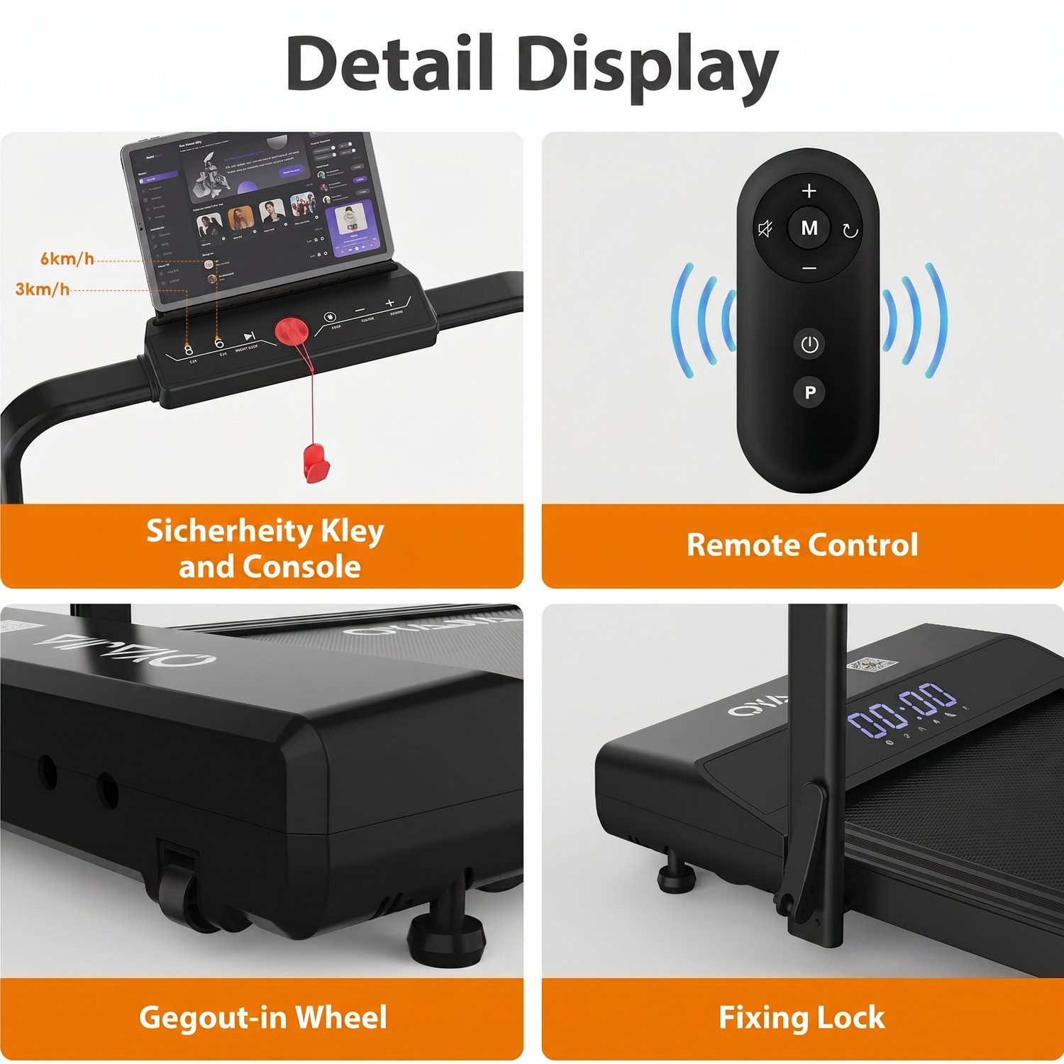 WILGOON Laufband Laufband klappbar bis 120kg – Fitnessgerät mit Bluetooth & LED (Nur 12,2 cm flach zur platzsparenden Aufbewahrung, Bluetooth und LED-Display für das Training zu Hause), Bis 120 kg belastbar, mit Sicherheitsschlüssel