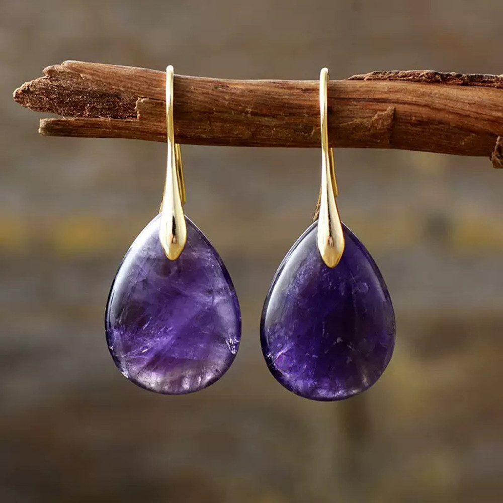 Karmandala Ohrring-Set 18k vergoldet Naturstein Ohrringe mit Edelsteinen 2x3 cm, 18k vergoldete Amethyst Ohrringe für Ruhe, Klarheit und Intuition