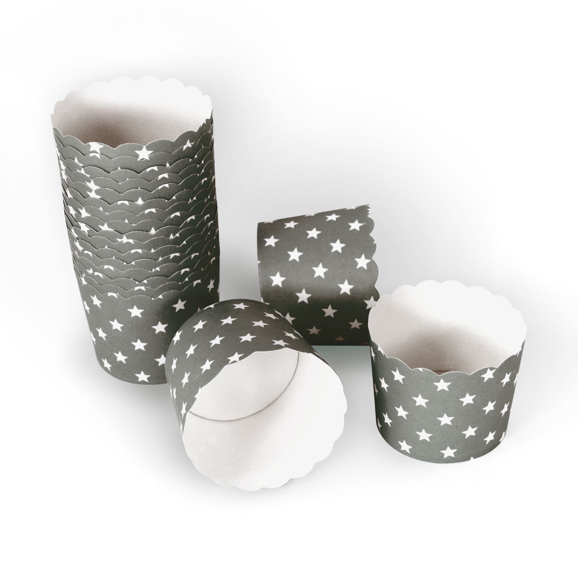 Frau WUNDERVoll Muffinform Muffin Backformen groß Durchmesser 6,1 cm, grau mit weissen Sternen, (50-tlg)