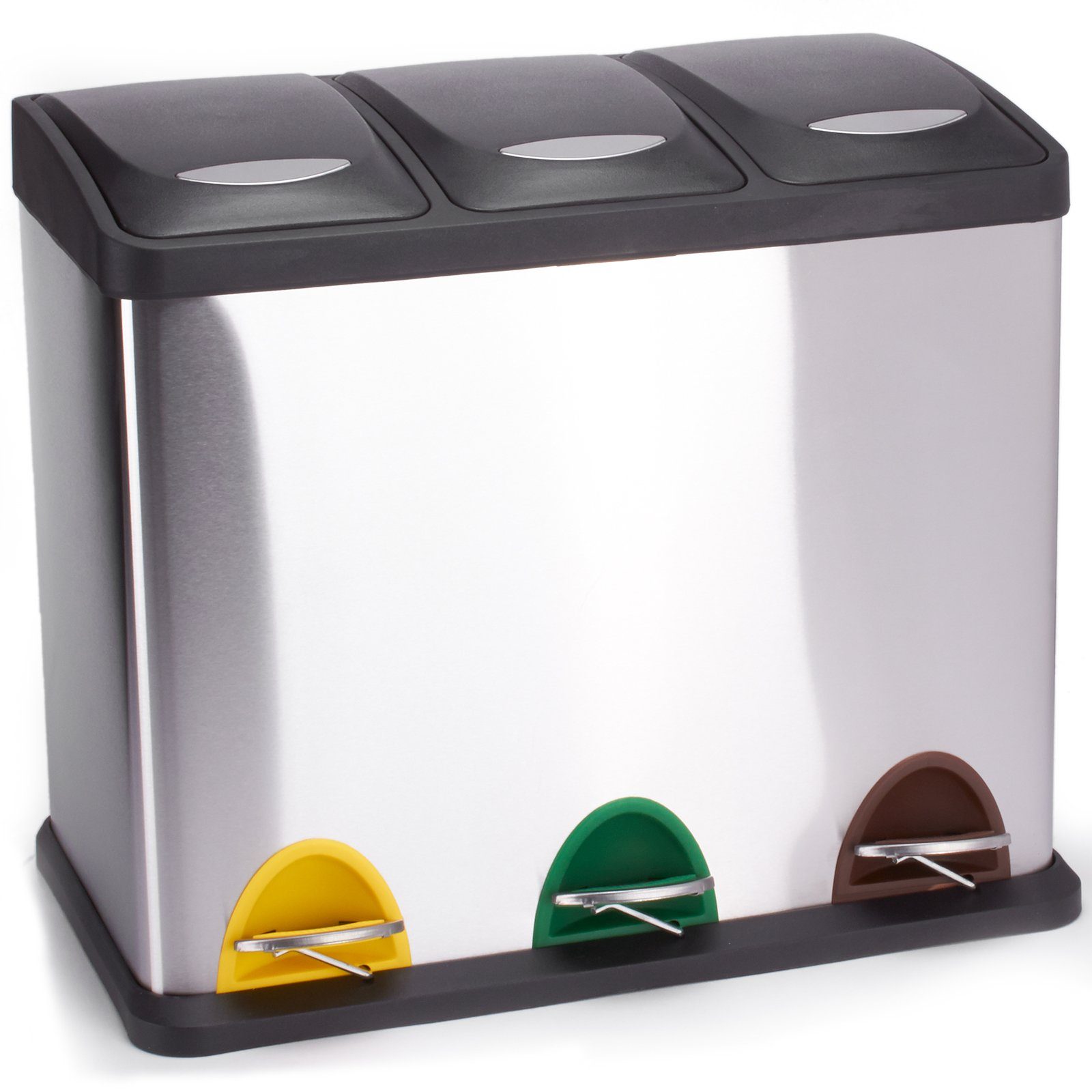 MSV Mülltrennsystem Мусорные ведра с педалью Mülltrennung, mit Deckel, 24 L (3x 8 L), mit Inneneimer, Мусорные ведра с педалью, Edelstahl