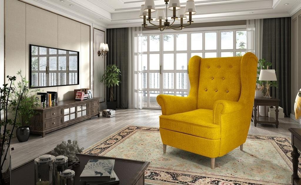 JVmoebel Sessel Sessel Design Lounge Leder Gelb Club Luxus Polster Couch Sitzer Sofa