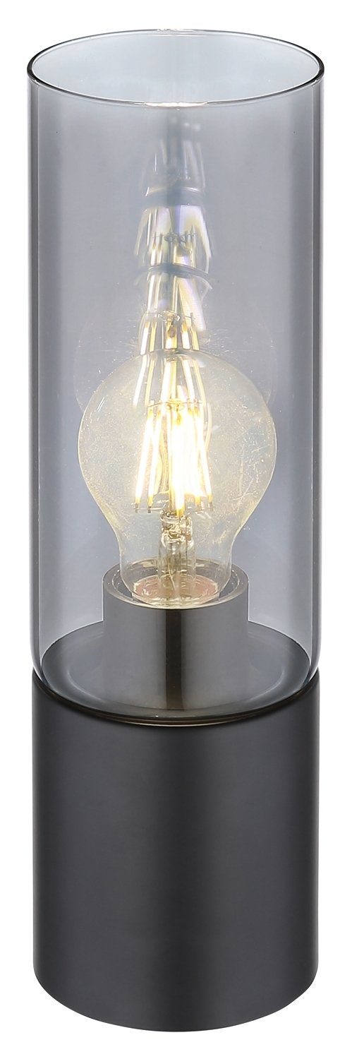 Globo Tischleuchte Tischlampe ANNIKA, 1-flammig, 30 Metall, Lampenschirm H Schwarz, cm, Rauchglas ohne aus Grau, Leuchtmittel