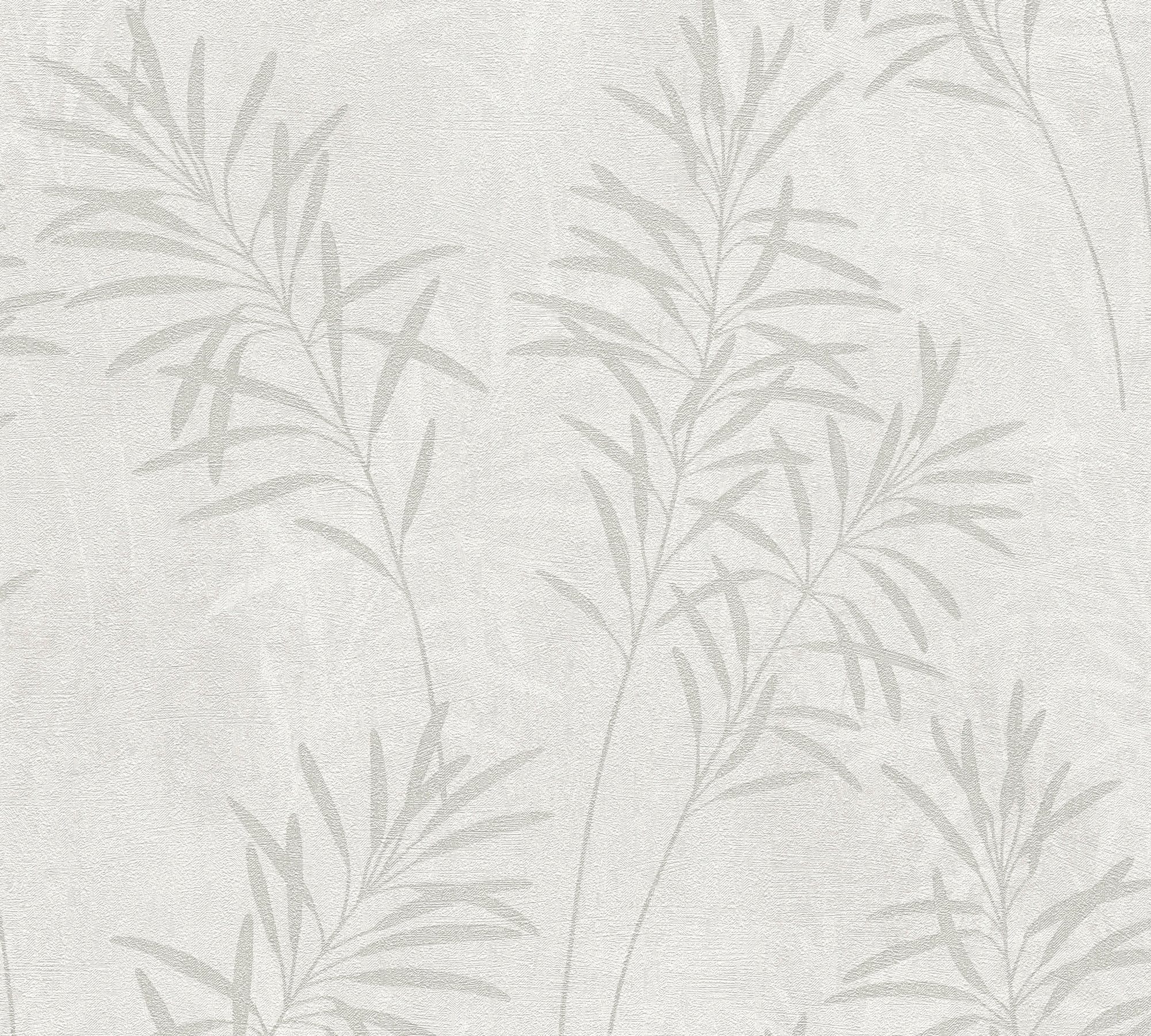 Landhaus-Tapete St), matt, Tapete Natur strukturiert, Metallic Terra Blätter, A.S. Vliestapete (1 Weiß,Grau,Metallic Floral Création