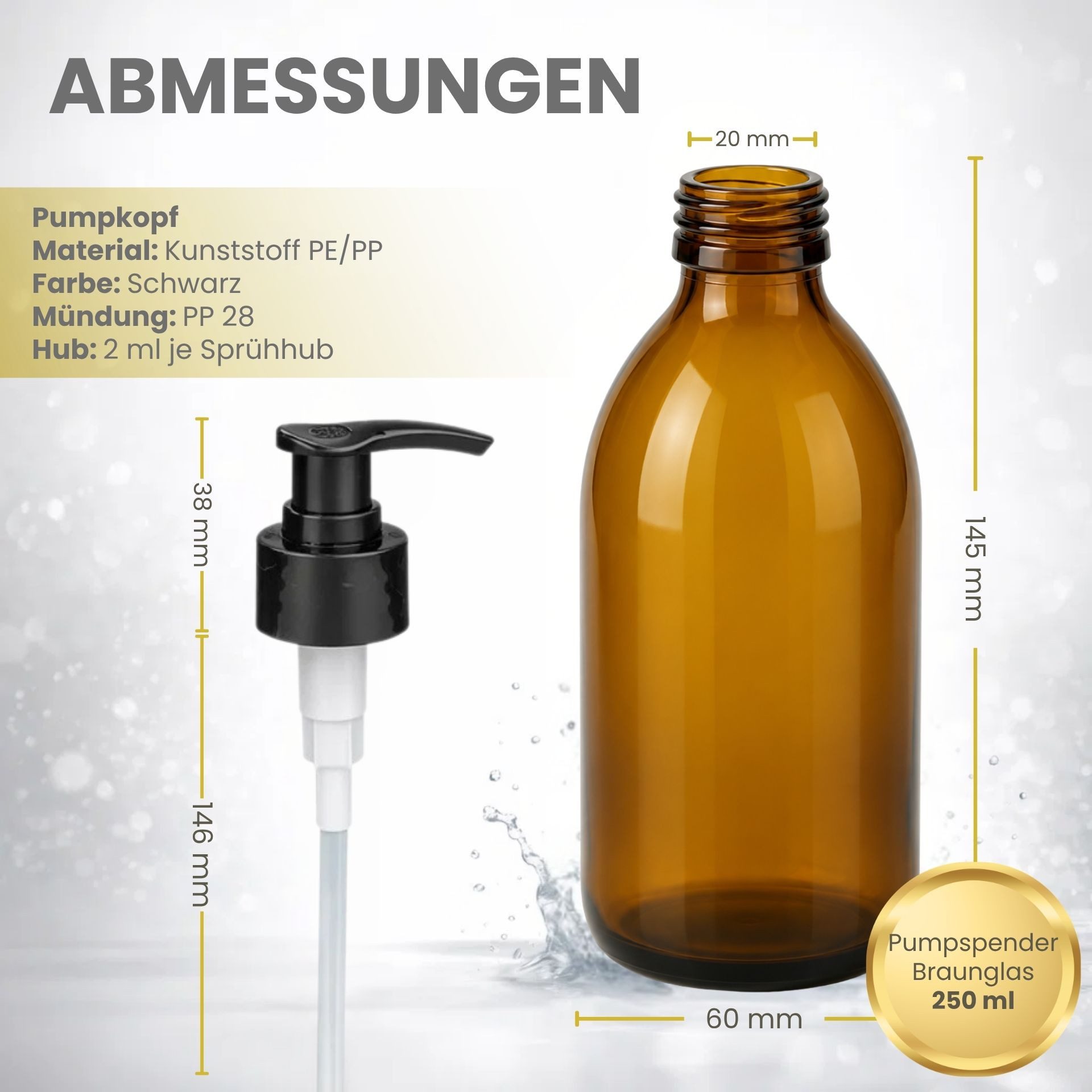 mikken Seifenspender Seifenspender 250 ml - 1000 ml aus Glas braun, klar Lotionspender, Lebensmittelecht