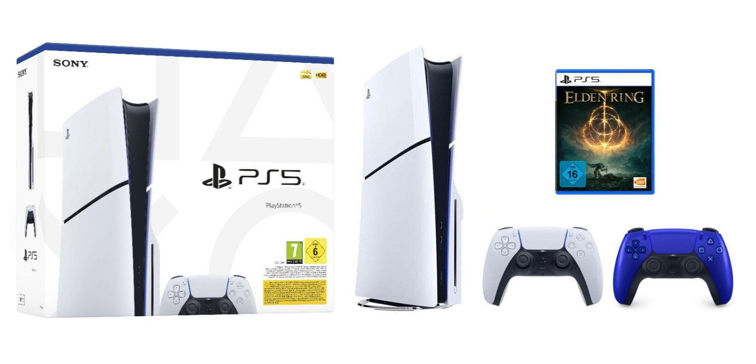 Playstation PS5 Disk Slim inkl. Elden Ring & 2. Controller Cobalt Blue (Konsolen-Bundle, inkl. Elden Ring)