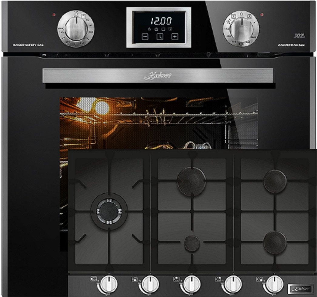 Kaiser Küchengeräte Backofen-Set EG 6374 SP + KCG 9387, mit 1-fach-Teleskopauszug, Einbau Gasbackofen Autark, 79L+90cm,Einbau Herd