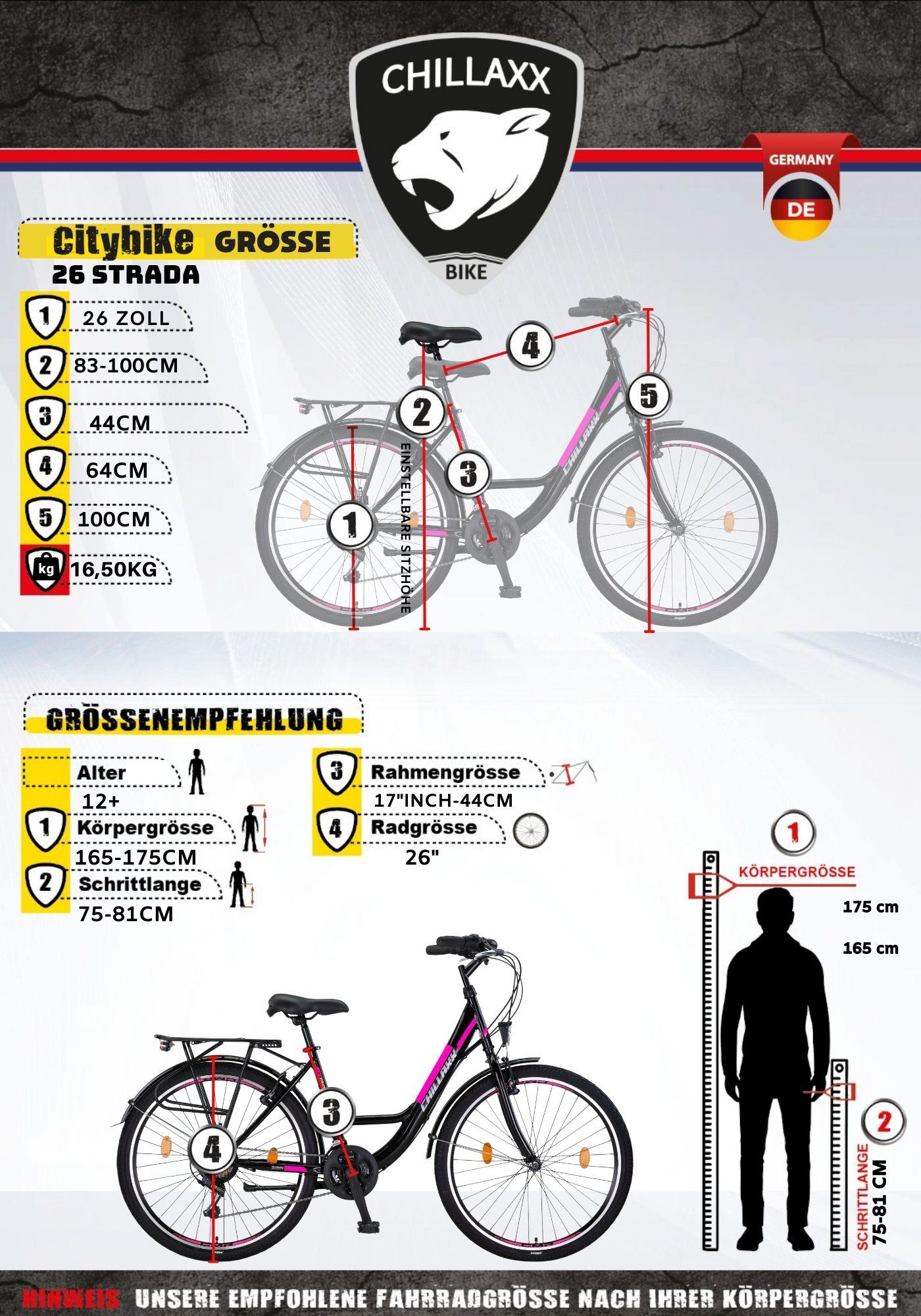 Chillaxx Cityrad Chillaxx Bike Strada Premium City Bike in 24, 26, 28 Zoll